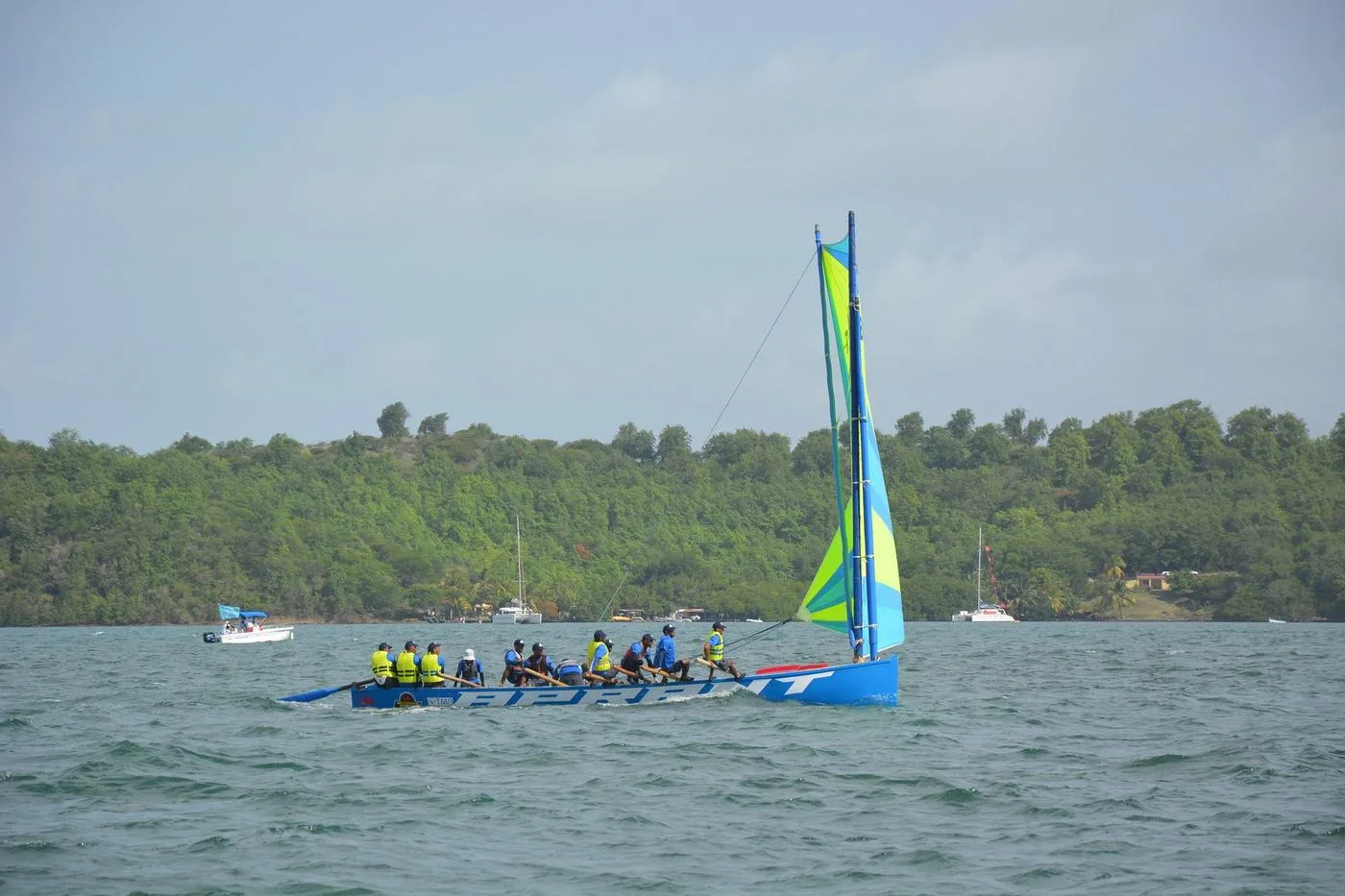 Le peloton des yoles rondes pendant le Tour