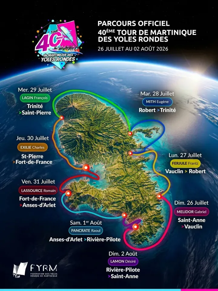 Affiche officielle du parcours 2026 du Tour de Martinique des Yoles Rondes