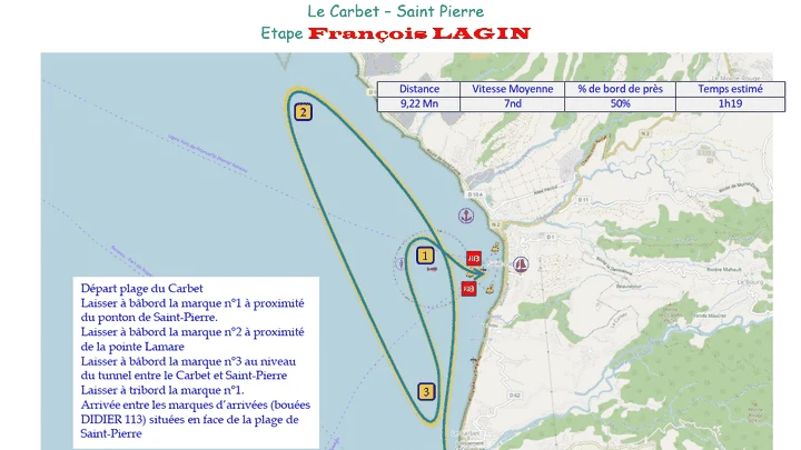 Le parcours révisé de l'étape 4, entre Le Carbet et Saint-Pierre, publié par la FYRM.