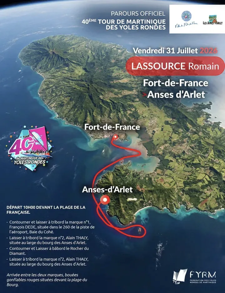 Carte de l’étape 6, de Fort-de-France à Les Anses-d’Arlet